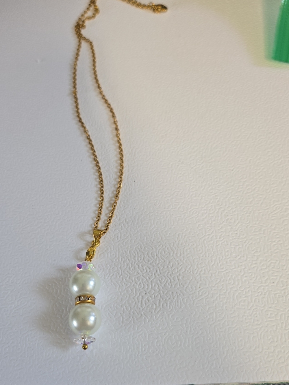 18k GP Gold Pearl Drop Necklace with Crystal Accents